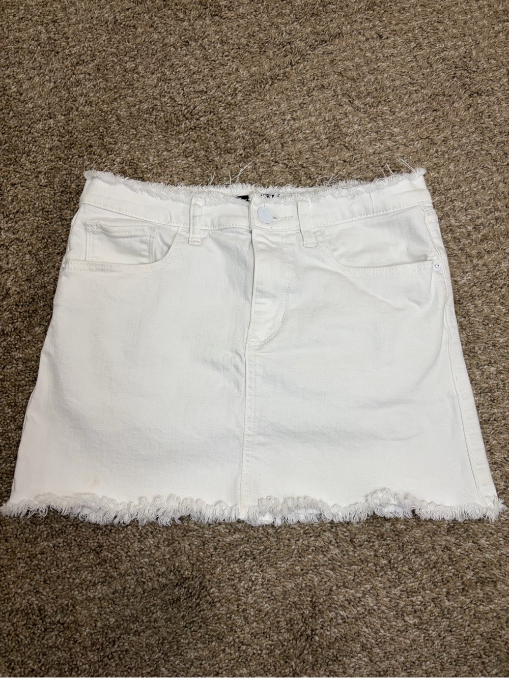 Express White Frayed-Hem Denim Mini Skirt